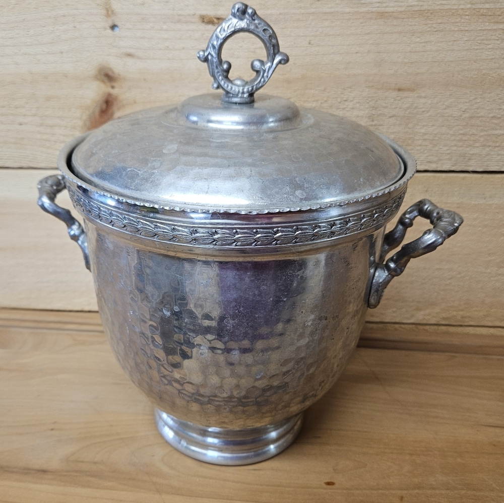 Elegant Hammered Aluminum Ice Bucket with Lid